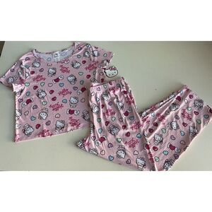 Sanrio Hello Kitty Pink Pajamas Sleepwear Pj Set Women’s Sz  L Soft Ribbed NEW